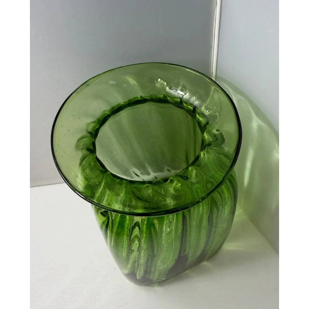 Vintage Art Glass Vase Green Hand Blown